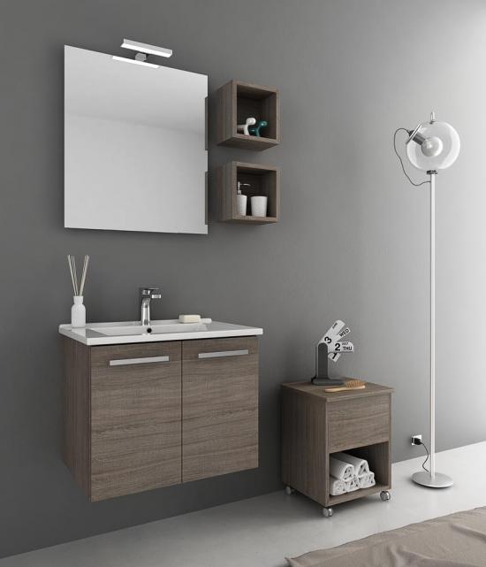 ARREDO BAGNO MOBILE HARLEM H1 cm.65+40 SGABELLO CONTENTORE TRANCHE' ROVERE SCURO