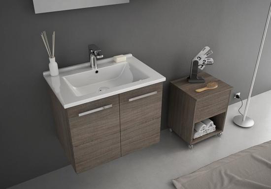 ARREDO BAGNO MOBILE HARLEM H1 cm.65+40 SGABELLO CONTENTORE TRANCHE' ROVERE SCURO