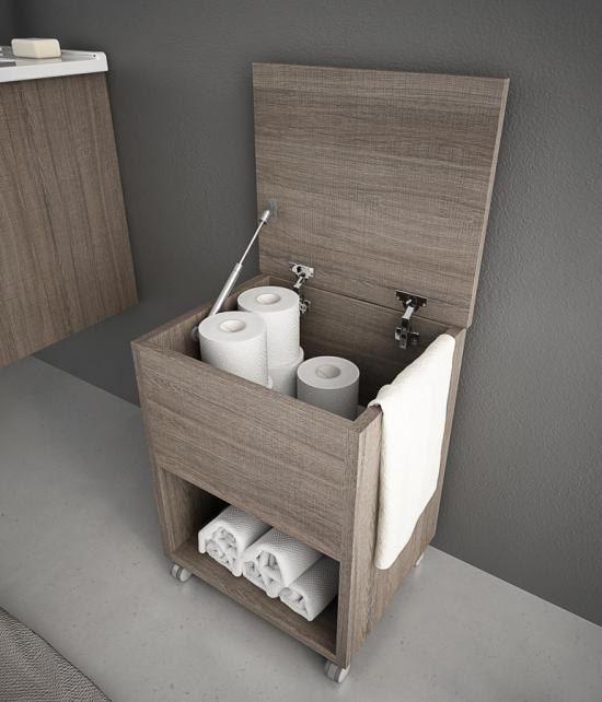 ARREDO BAGNO MOBILE HARLEM H1 cm.65+40 SGABELLO CONTENTORE TRANCHE' ROVERE SCURO