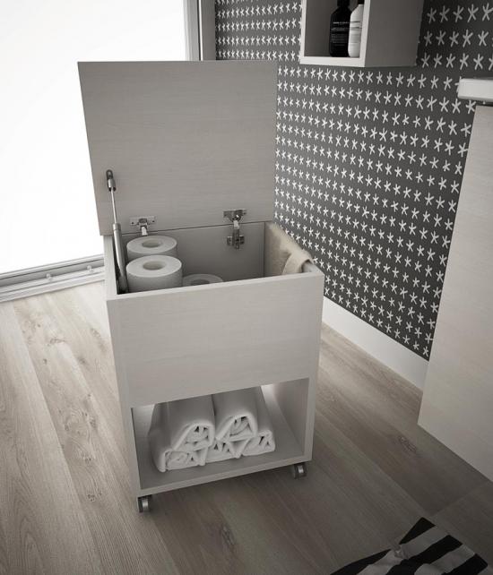 ARREDO BAGNO MOBILE HARLEM H1 cm.85+40 SGABELLO CONTENTORE TRANCHE' ROVERE BIANCO