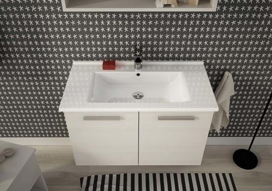 ARREDO BAGNO MOBILE HARLEM H1 cm.85+40 SGABELLO CONTENTORE TRANCHE' ROVERE BIANCO