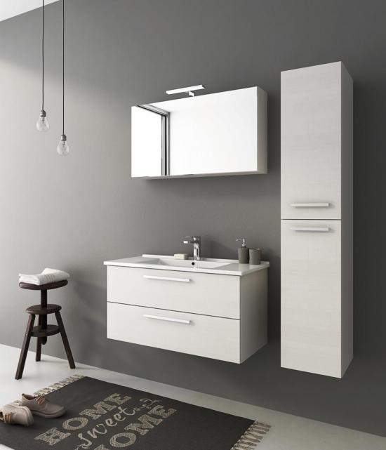 ARREDO BAGNO MOBILE HARLEM H20 CON COLONNA cm.100+32 TRANCHE' ROVERE BIANCO