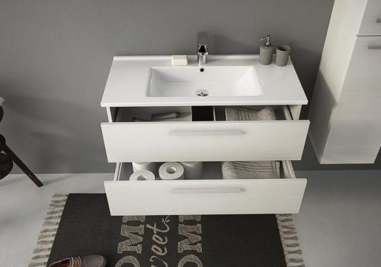 ARREDO BAGNO MOBILE HARLEM H20 CON COLONNA cm.100+32 TRANCHE' ROVERE BIANCO