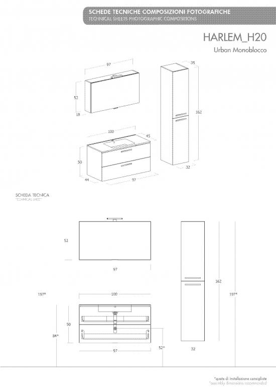 ARREDO BAGNO MOBILE HARLEM H20 CON COLONNA cm.100+32 TRANCHE' ROVERE BIANCO