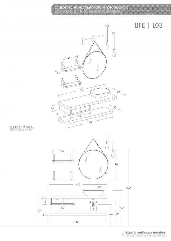 ARREDO BAGNO MOBILE LIFE 03 CASTAGNO GRIGIO OSSIDATO cm 140 LEGNO MASSELLO