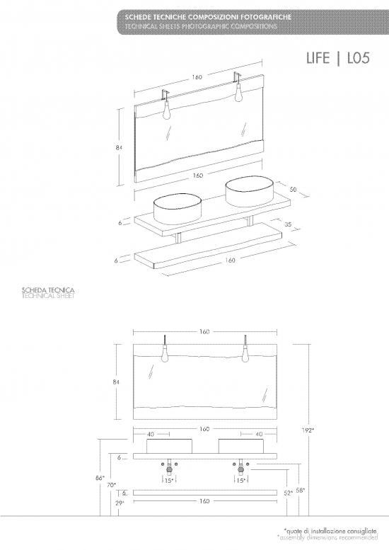 ARREDO BAGNO MOBILE LIFE 05 DOPPIO LAVABO CASTAGNO NAT.LEVIGATO CM 160 MASSELLO
