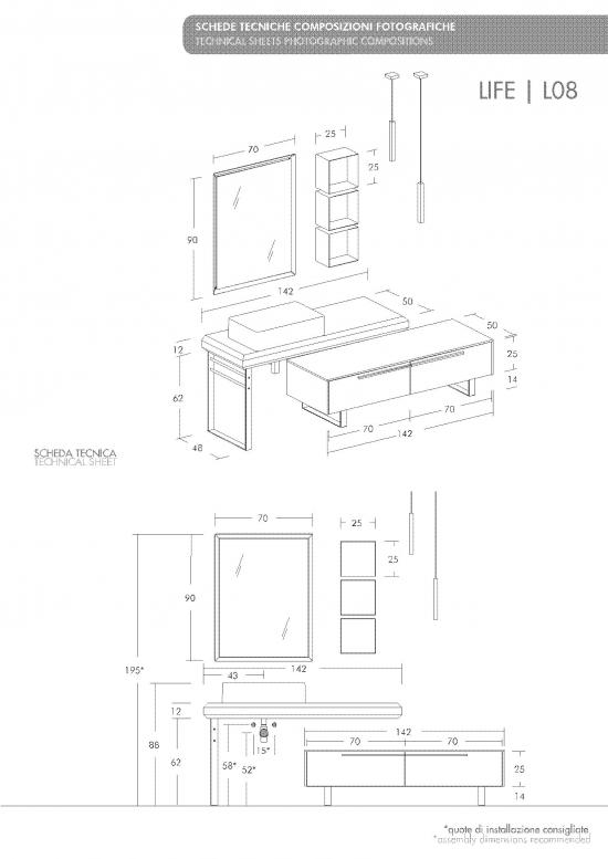 ARREDO BAGNO MOBILE LIFE 08 CASTAGNO VECCHIO cm 212 LEGNO MASSELLO