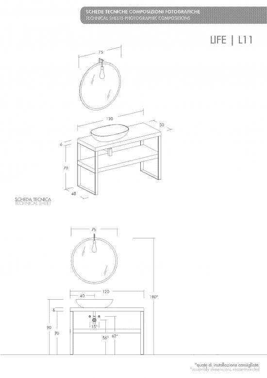 ARREDO BAGNO MOBILE LIFE 11 CASTAGNO NAT.LEVIGATO cm 120 LEGNO MASSELLO