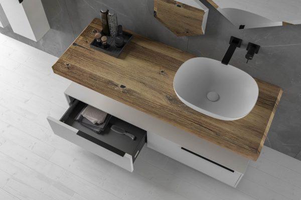 ARREDO BAGNO MOBILE LIFE 12 CASTAGNO NAT.LEVIGATO-LACCATO BIANCO 142  MASSELLO