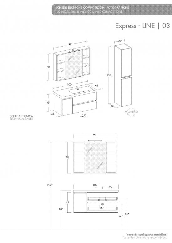 ARREDO BAGNO MOBILE LINE 03 cm.100+30 COLONNA FINITURA BIANCO LARIX