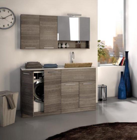 ARREDO BAGNO MOBILE PORTA LAVATRICE cm.140 TRANCHE' ROVERE SCURO