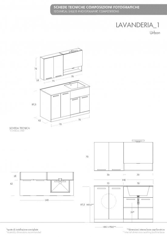ARREDO BAGNO MOBILE PORTA LAVATRICE UL01 cm 140 TRANCHE ROVERE SCURO