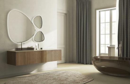 ARREDO BAGNO MOBILE RI-TRATTO RT16 cm 173 FINITURA ROVERE BISCOTTO CANNETTATO  LAVABO APPOGGIO