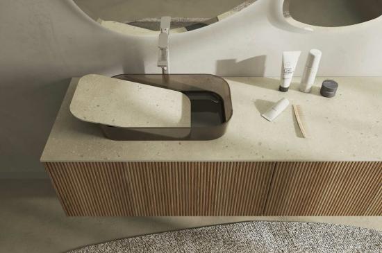 ARREDO BAGNO MOBILE RI-TRATTO RT16 cm 173 FINITURA ROVERE BISCOTTO CANNETTATO  LAVABO APPOGGIO
