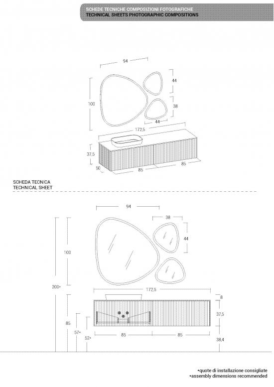ARREDO BAGNO MOBILE RI-TRATTO RT16 cm 173 FINITURA ROVERE BISCOTTO CANNETTATO  LAVABO APPOGGIO