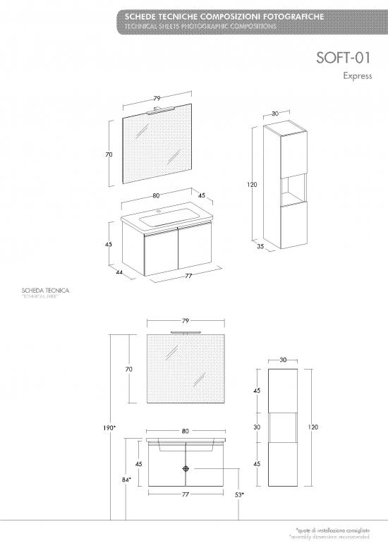 ARREDO BAGNO MOBILE SOFT 01 cm 80 +30 COLONNA FINITURA OLMO TERRA