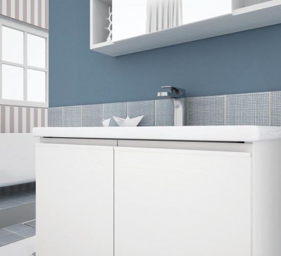 ARREDO BAGNO MOBILE SOFT 02 cm 80 SPECCHIO CONTENITORE FINITURA BIANCO LARIX