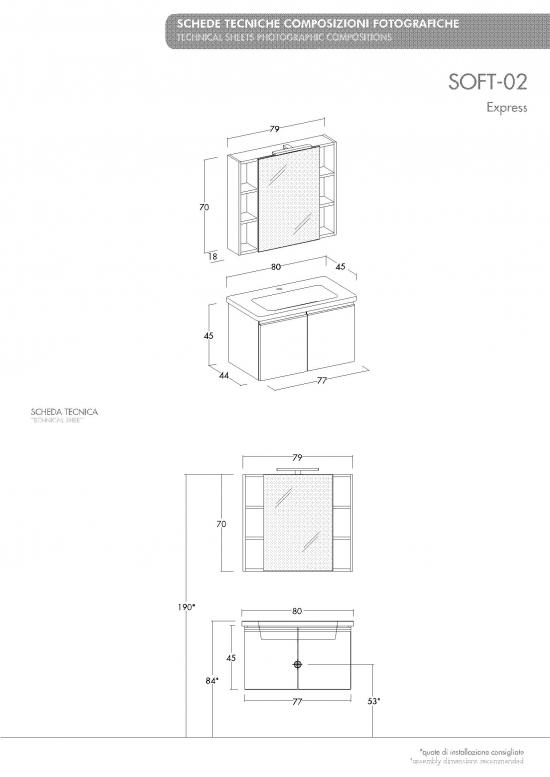 ARREDO BAGNO MOBILE SOFT 02 cm 80 SPECCHIO CONTENITORE FINITURA BIANCO LARIX