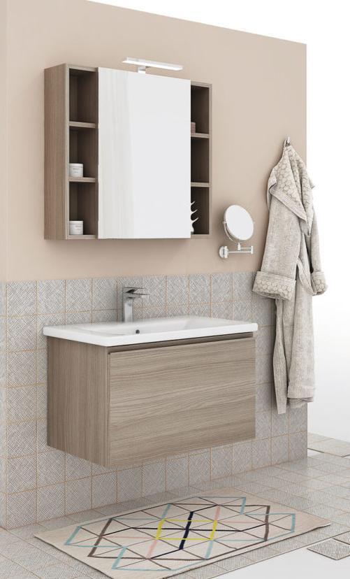 ARREDO BAGNO MOBILE SOFT 04 cm.80 SPECCHIO CONTENITORE FINITURA OLMO TERRA