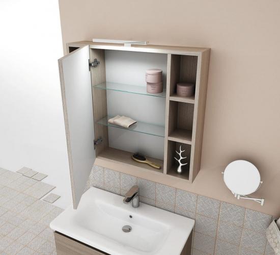 ARREDO BAGNO MOBILE SOFT 04 cm 80 SPECCHIO CONTENITORE FINITURA OLMO TERRA