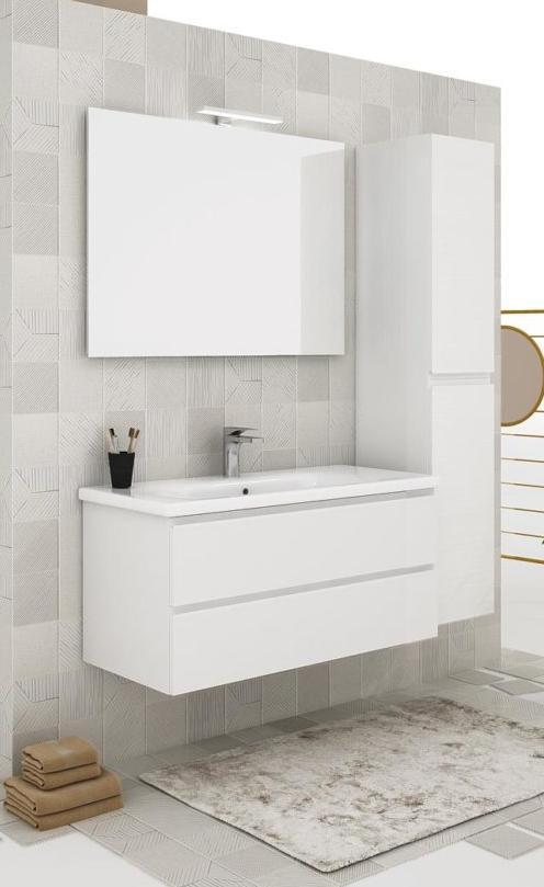 ARREDO BAGNO MOBILE SOFT 05 cm.100 + CM.30 COLONNA FINITURA BIANCO LARIX