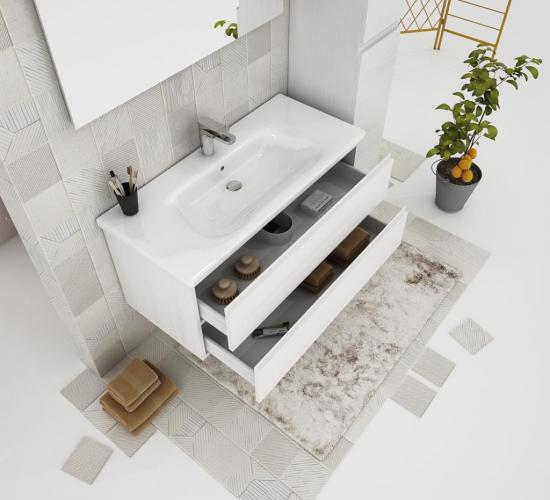 ARREDO BAGNO MOBILE SOFT 05 cm 100 + CM.30 COLONNA FINITURA BIANCO LARIX