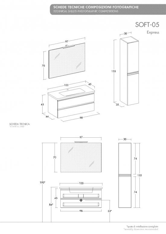 ARREDO BAGNO MOBILE SOFT 05 cm 100 + CM.30 COLONNA FINITURA BIANCO LARIX