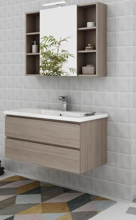 ARREDO BAGNO MOBILE SOFT 06 cm 100 SPECCHIO CONTENITORE FINITURA OLMO TERRA