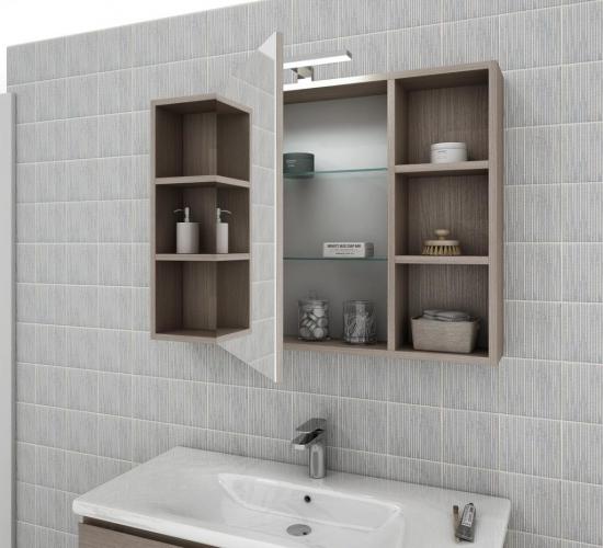 ARREDO BAGNO MOBILE SOFT 06 cm 100 SPECCHIO CONTENITORE FINITURA OLMO TERRA