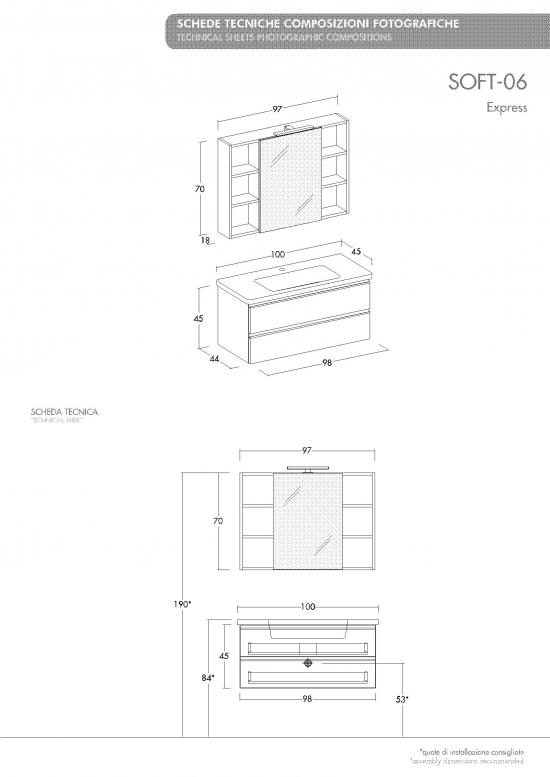 ARREDO BAGNO MOBILE SOFT 06 cm 100 SPECCHIO CONTENITORE FINITURA OLMO TERRA