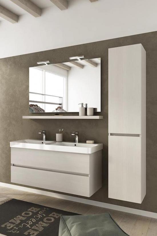 ARREDO BAGNO MOBILE SOHO S15 2 LAVABI E COLONNA cm.120+35 TRANCHE' ROVERE BIANCO