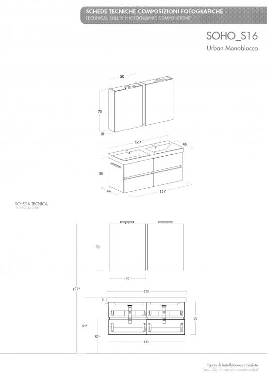 ARREDO BAGNO MOBILE SOHO S16 DOPPIO LAVABO cm.120 TRANCHE' ROVERE SCURO