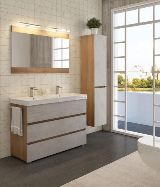 ARREDO BAGNO MOBILE SOHO S35 DOPPIO LAVABO cm.120 + 35 ROVERE NODATO - CEMENTO