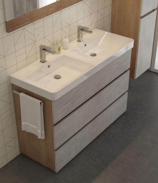 ARREDO BAGNO MOBILE SOHO S35 DOPPIO LAVABO cm.120 + 35 ROVERE NODATO - CEMENTO