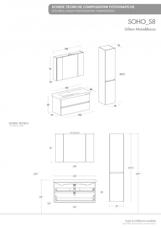 ARREDO BAGNO MOBILE SOHO S8 CON COLONNA cm.105+35 TRANCHE' ROVERE CHIARO