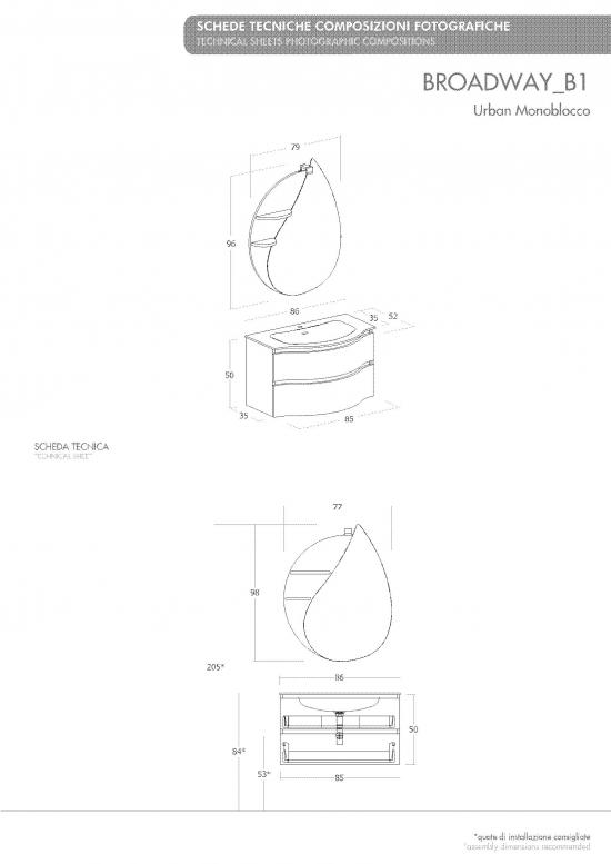 ARREDO BAGNO MOBILE URBAN BROADWAY B1 cm 85 TRANCHE ROVERE SCURO E BCO