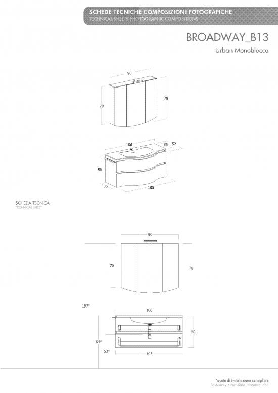 ARREDO BAGNO MOBILE URBAN BROADWAY B13 cm 105 TRANCHE ROVERE BIANCO O ALTRE FINITURE