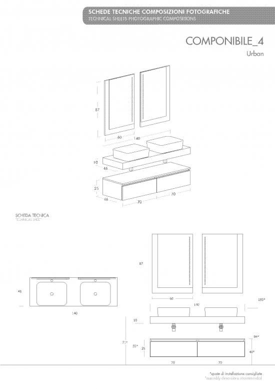 ARREDO BAGNO MOBILE URBAN CP4 cm.140 DOPPIO LAVABO TRANCHE' ROVERE SCURO E CHIARO