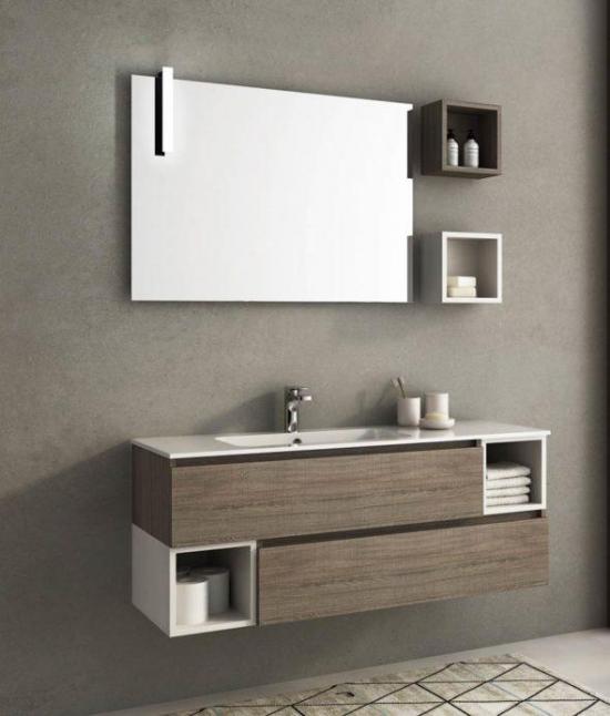 ARREDO BAGNO MOBILE URBAN Comp5 cm 125 TRANCHE ROVERE SCURO E BIANCO