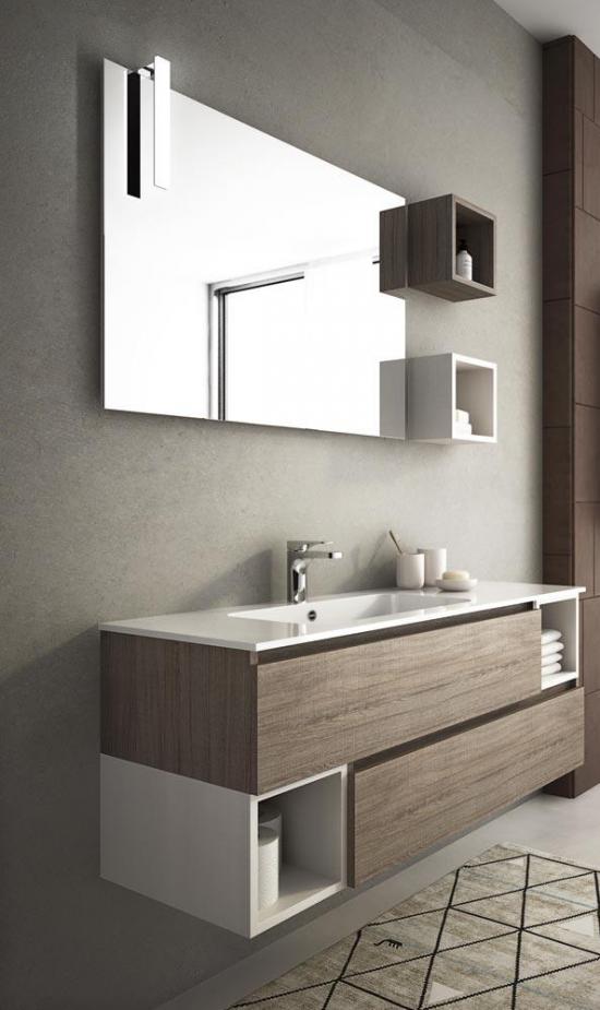 ARREDO BAGNO MOBILE URBAN Comp5 cm 125 TRANCHE ROVERE SCURO E BIANCO