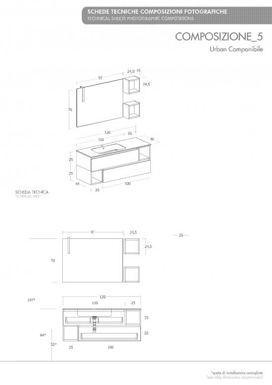ARREDO BAGNO MOBILE URBAN UC05 cm 125 TRANCHE ROVERE SCURO E BIANCO