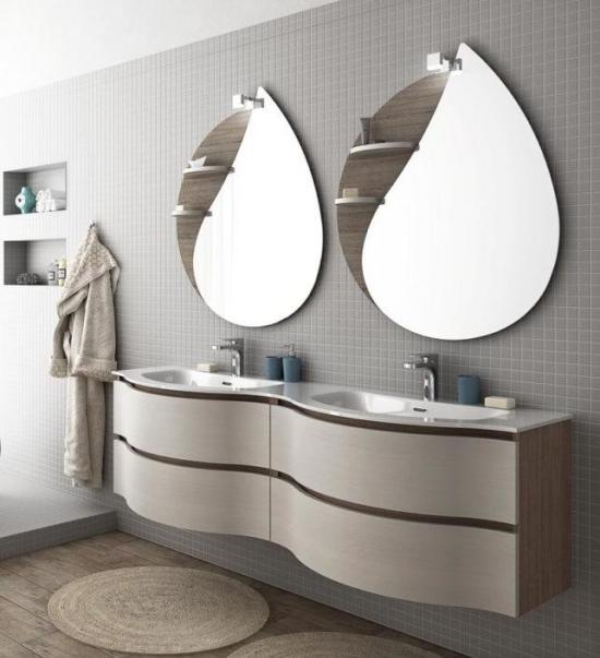 ARREDO BAGNO MOBILE URBAN Comp8 cm.170 DOPPIO LAVABO TRANCHE' ROVERE SCURO E BIANCO