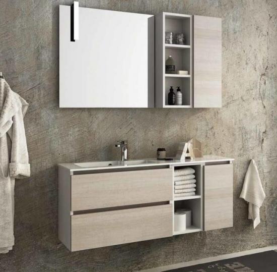 ARREDO BAGNO MOBILE URBAN Comp11 cm.121 TRANCHE' ROVERE CHIARO E BIANCO