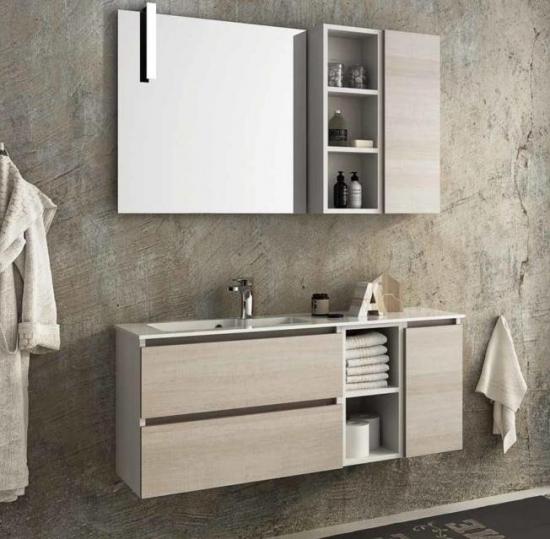 ARREDO BAGNO MOBILE URBAN Comp11 cm.121 TRANCHE' ROVERE CHIARO E BIANCO