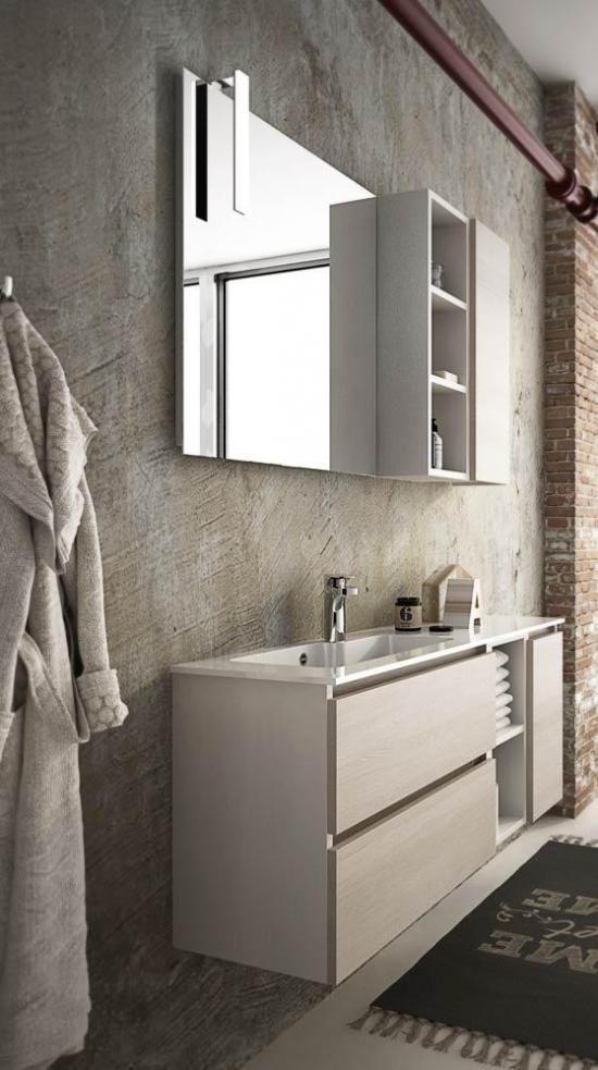 ARREDO BAGNO MOBILE URBAN UC11 cm 121 PROF 35 TRANCHE ROVERE CHIARO E BIANCO