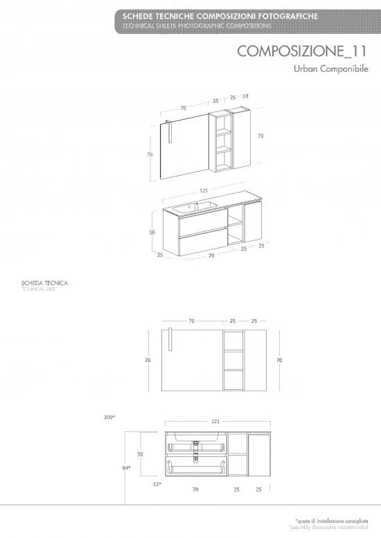 ARREDO BAGNO MOBILE URBAN UC11 cm 121 PROF 35 TRANCHE ROVERE CHIARO E BIANCO