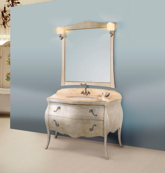 ARREDO BAGNO MOZART 104X56 FINITURA ARGENTO ANTICATO CON SPECCHIERA