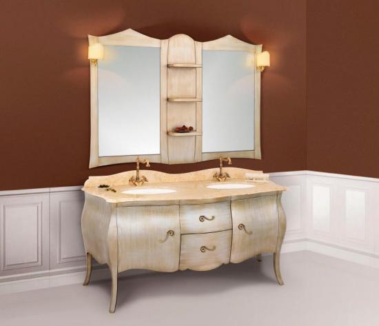 RREDO BAGNO MOZART 164 DOPPIO LAVABO ARGENTO ANTICATO LEGNO MASSELLO
