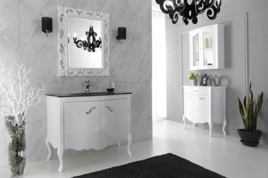 ARREDO BAGNO NARCISO  01 cm.109 BIANCO LUCIDO E CONSOLLE CRISTALLO NERO