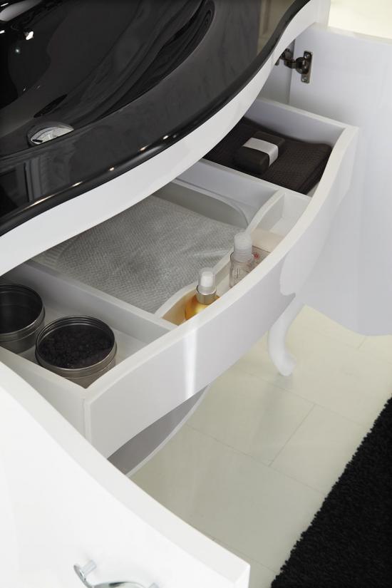 ARREDO BAGNO NARCISO  01 cm.109 BIANCO LUCIDO E CONSOLLE CRISTALLO NERO